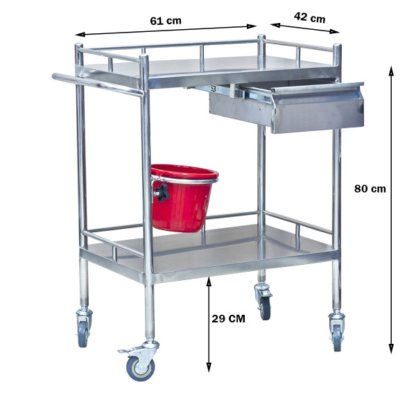 Masa instrumentar din inox, cu sertar si colector pansamente