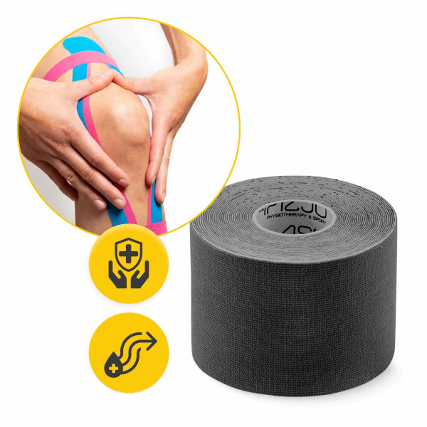 Bandaj kinesiologic 5 cm x 5 m 4FIZJO - Neagra