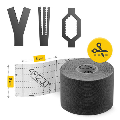 Bandaj kinesiologic 5 cm x 5 m 4FIZJO - Neagra